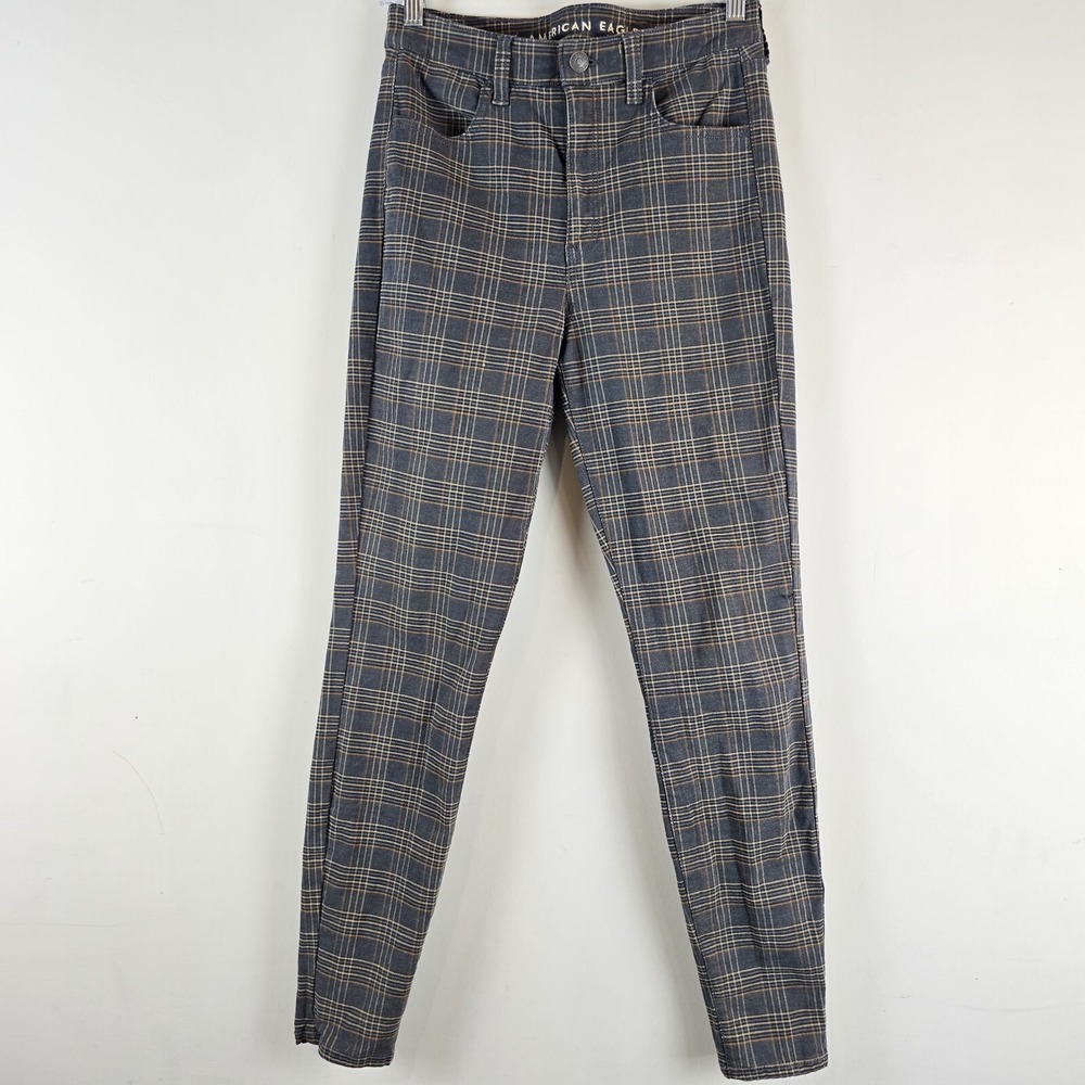 American Eagle Super Stretch‎ Plaid Gray Super Hi-Rise Jegging Women's Sz 4.C122